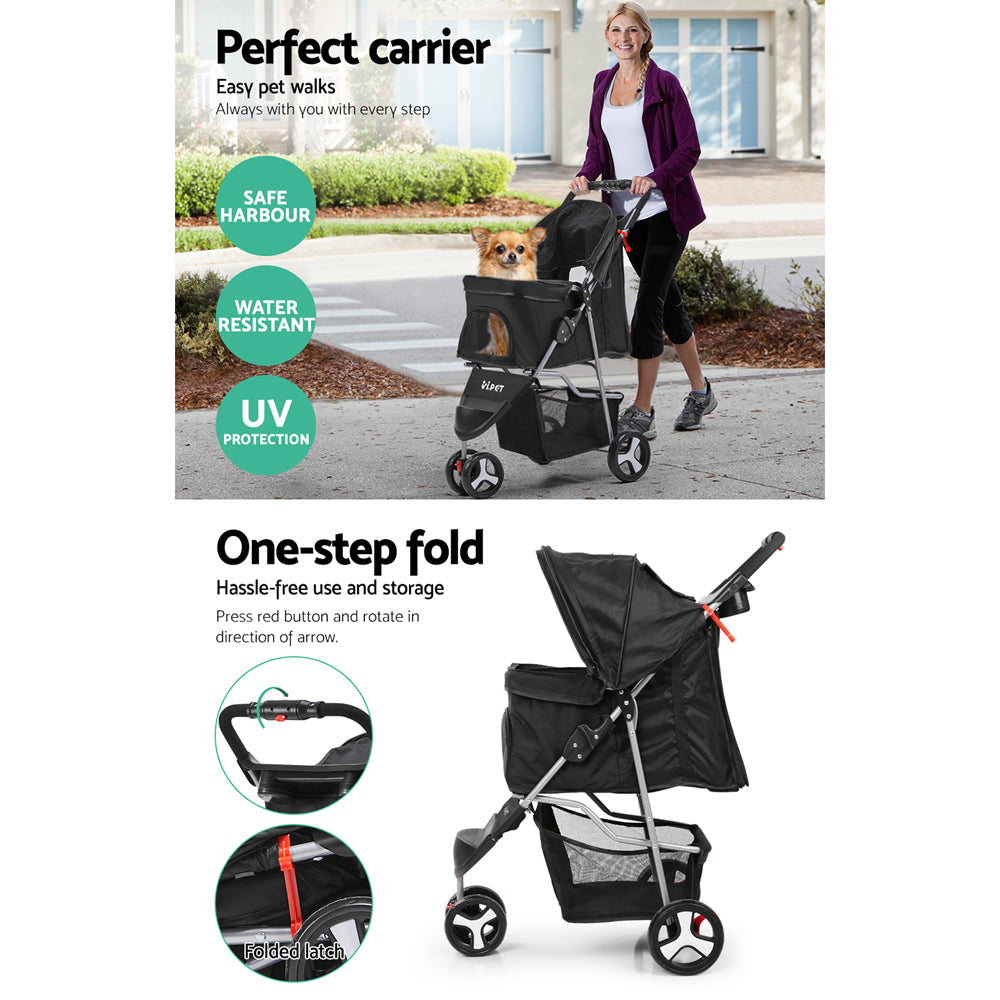 i.Pet Pet Stroller Dog Cat Carrier Pram Large Travel Pushchair Foldable 3 Wheels- Free Shipping