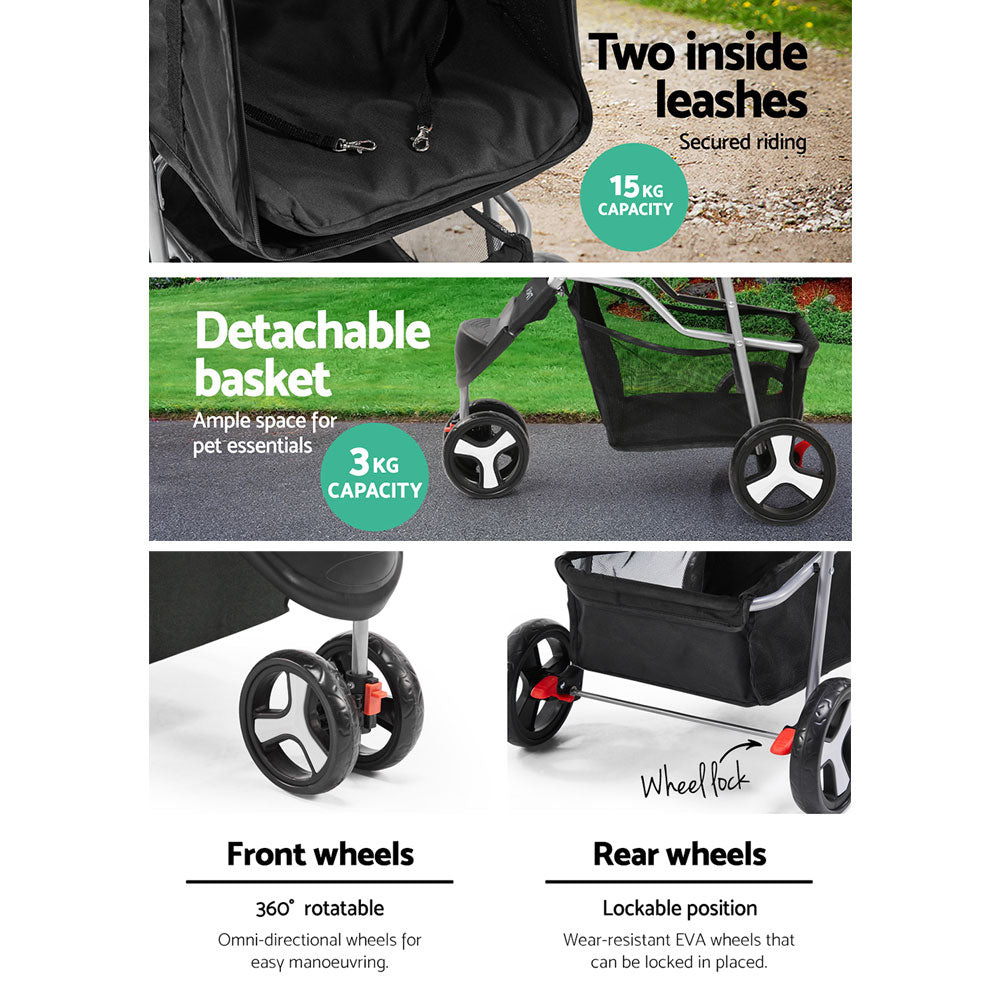 i.Pet Pet Stroller Dog Cat Carrier Pram Large Travel Pushchair Foldable 3 Wheels- Free Shipping