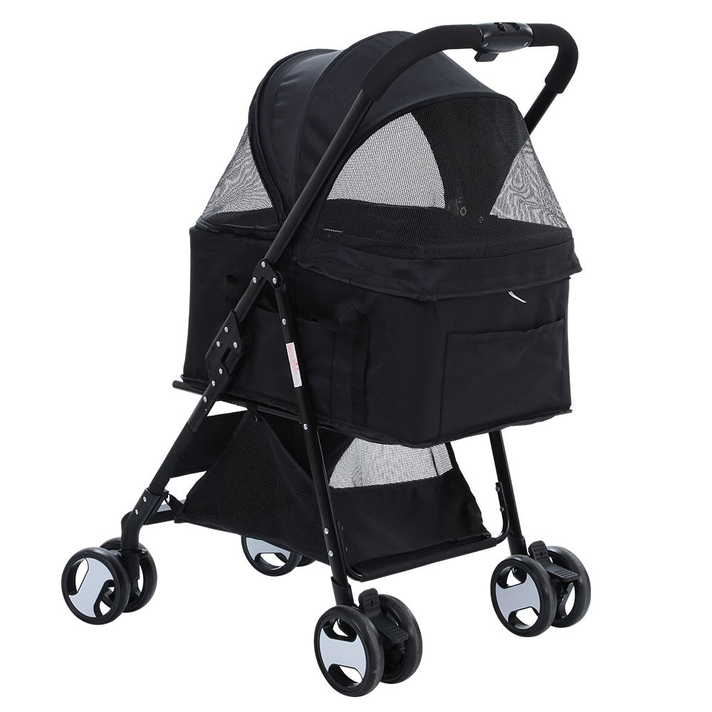 i.Pet Pet Stroller Dog Pram Cat Carrier Travel Large Pushchair Foldable 4 Wheels Black- Free Shipping