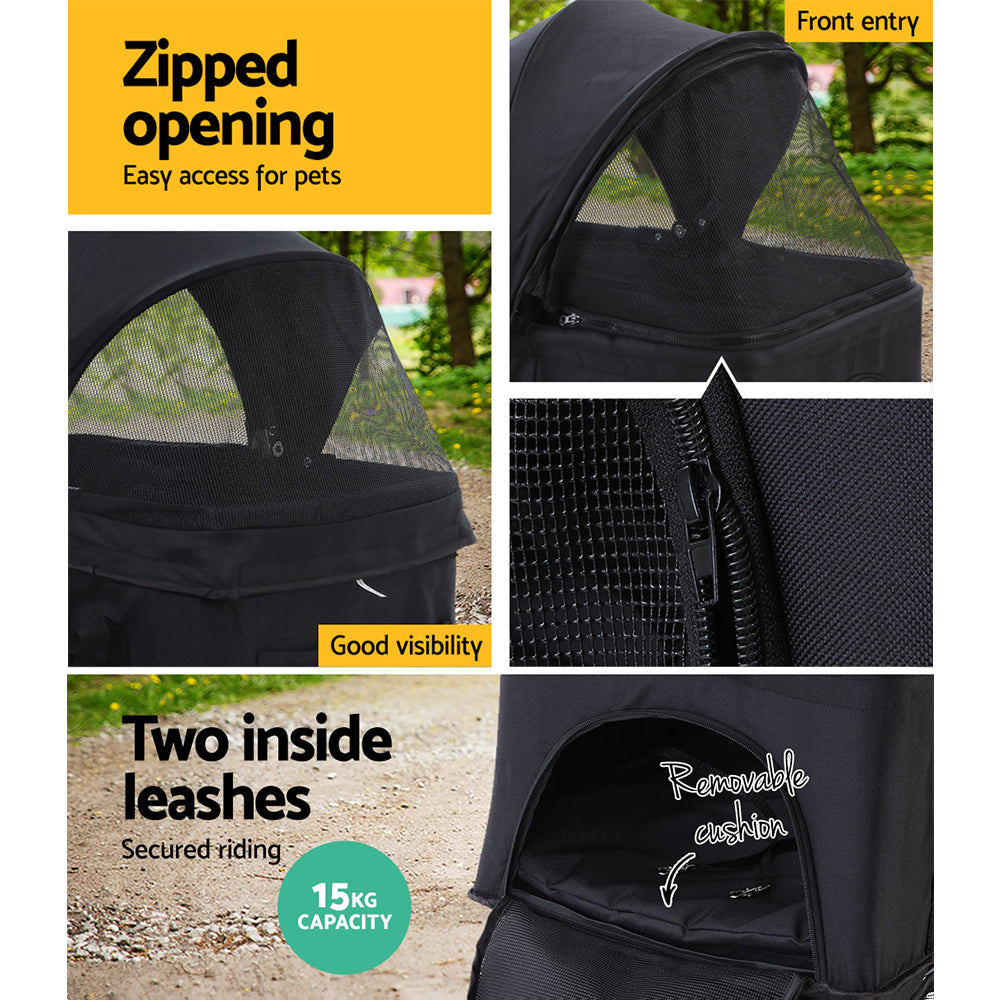 i.Pet Pet Stroller Dog Pram Cat Carrier Travel Large Pushchair Foldable 4 Wheels Black- Free Shipping
