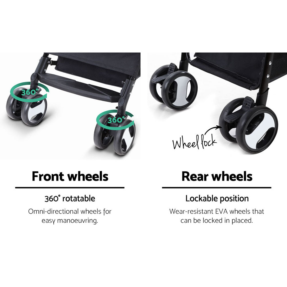 i.Pet Pet Stroller Dog Pram Cat Carrier Travel Large Pushchair Foldable 4 Wheels Black- Free Shipping