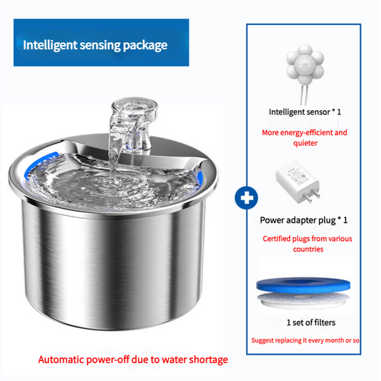 Intelligent Stainless Steel Pet Water Fountain with Smart Sensor, USB Plug, and Auto Power-Off Function - Free Shipping