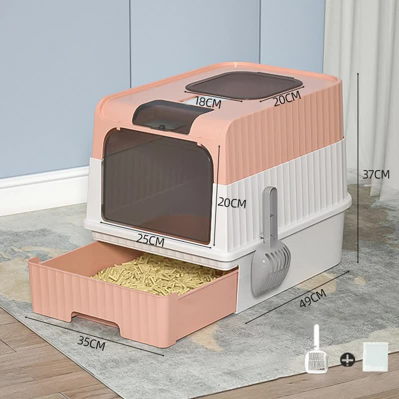Pink Large Enclosed Cat Litter Box with Drawer and Scoop-Odor Control, Removable Tray, Easy Clean Design- Free Shipping