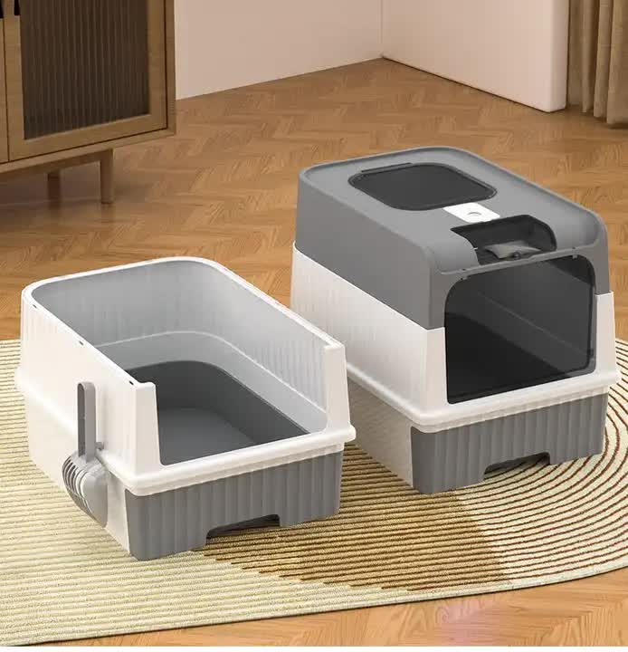 Black Large Enclosed Cat Litter Box with Drawer and Scoop-Odor Control, Removable Tray, Easy Clean Design- Free Shipping