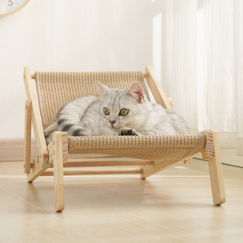 Adjustable Wooden Cat Lounge Chair - Comfortable Woven Hammock for Cats- Free Shipping