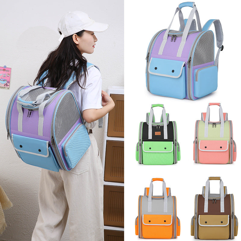 Blue And Purple Portable Pet Carrier Backpack - Spacious, Breathable, and Travel-Friendly for Cats and Small Dogs- Free Shipping
