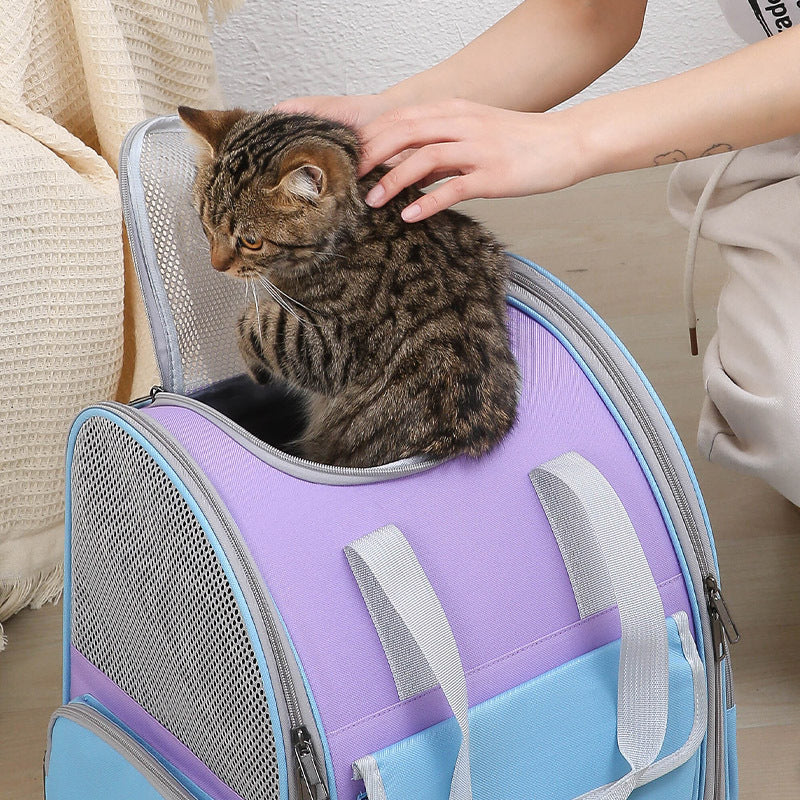 Blue And Purple Portable Pet Carrier Backpack - Spacious, Breathable, and Travel-Friendly for Cats and Small Dogs- Free Shipping
