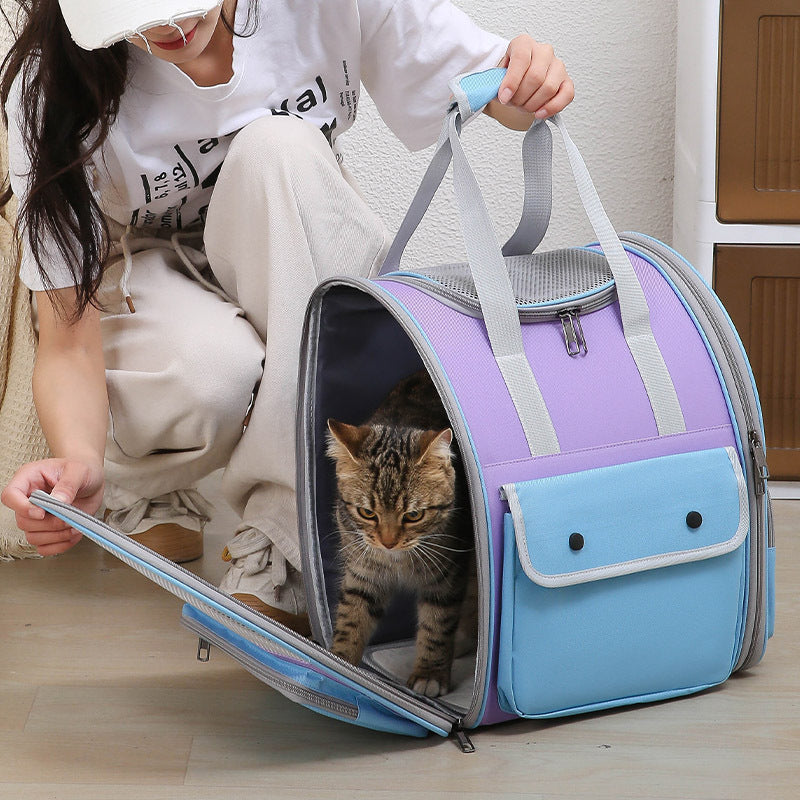 Blue And Purple Portable Pet Carrier Backpack - Spacious, Breathable, and Travel-Friendly for Cats and Small Dogs- Free Shipping