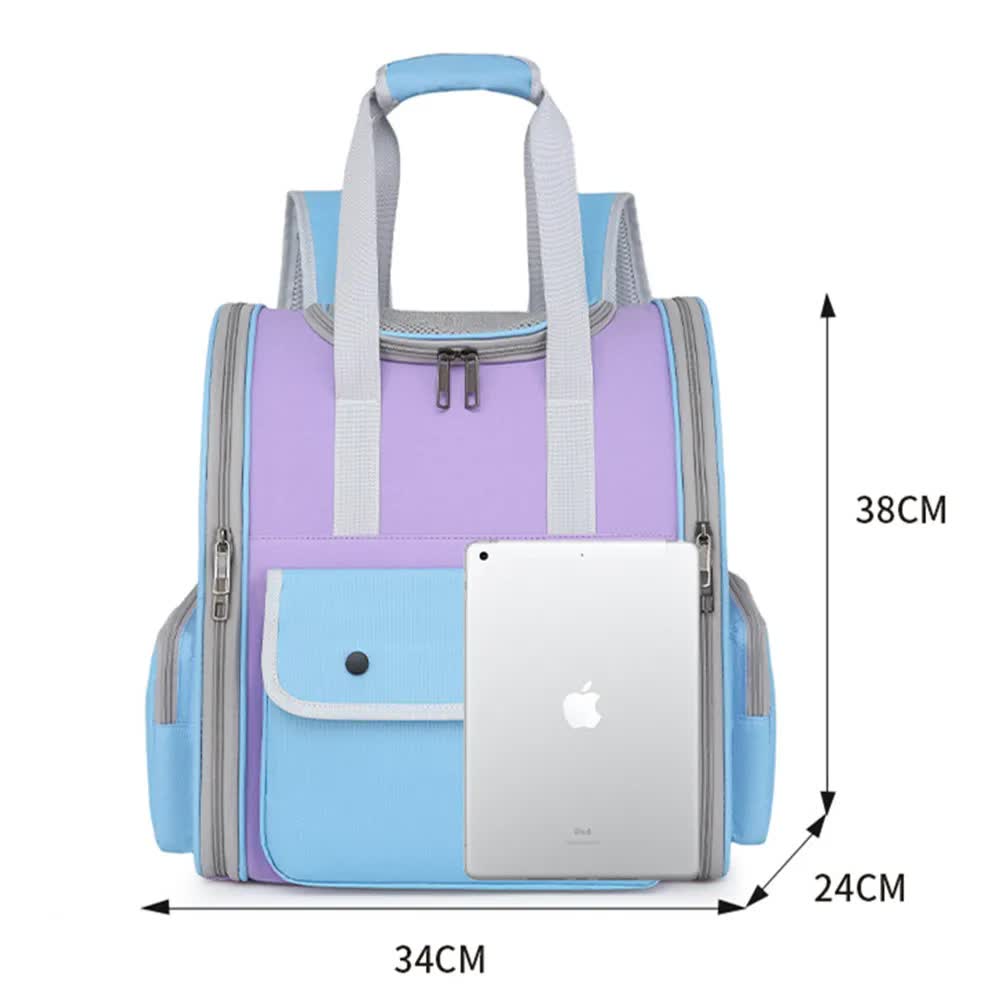 Blue And Purple Portable Pet Carrier Backpack - Spacious, Breathable, and Travel-Friendly for Cats and Small Dogs- Free Shipping
