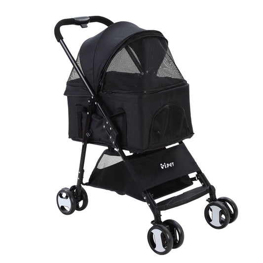 i.Pet Pet Stroller Dog Pram Cat Carrier Travel Large Pushchair Foldable 4 Wheels Black- Free Shipping