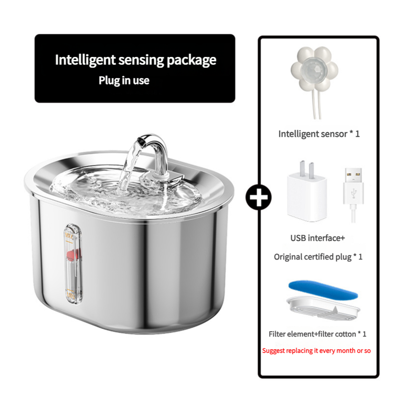 Intelligent Sensing Stainless Steel Pet Water Fountain with Smart Sensor and USB Plug- Free Shipping