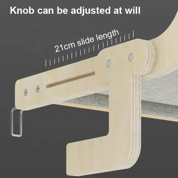 Bed-Sofa-Mounted Cat Hammock Bed-Wooden Frame, Grey, Comfortable and Space-Saving Design for Cats - Free Shipping
