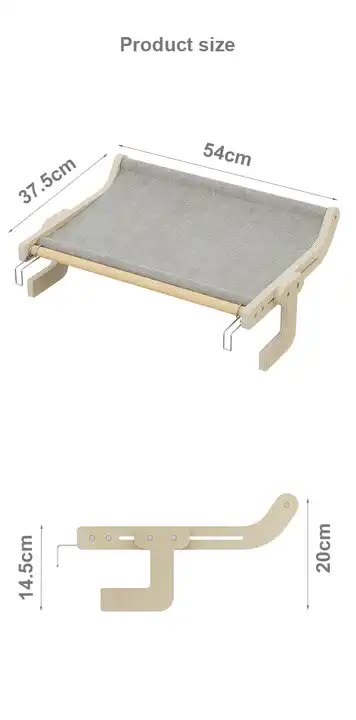 Bed-Sofa-Mounted Cat Hammock Bed-Wooden Frame, Grey, Comfortable and Space-Saving Design for Cats - Free Shipping