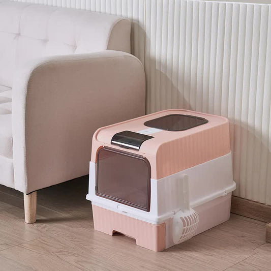 Pink Large Enclosed Cat Litter Box with Drawer and Scoop-Odor Control, Removable Tray, Easy Clean Design- Free Shipping