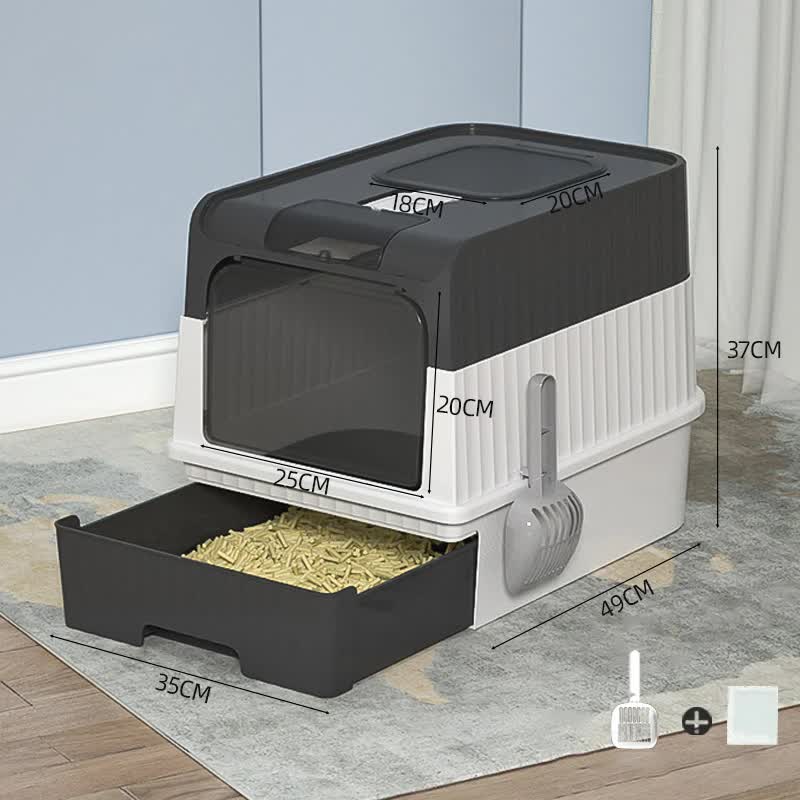 Black Large Enclosed Cat Litter Box with Drawer and Scoop-Odor Control, Removable Tray, Easy Clean Design- Free Shipping