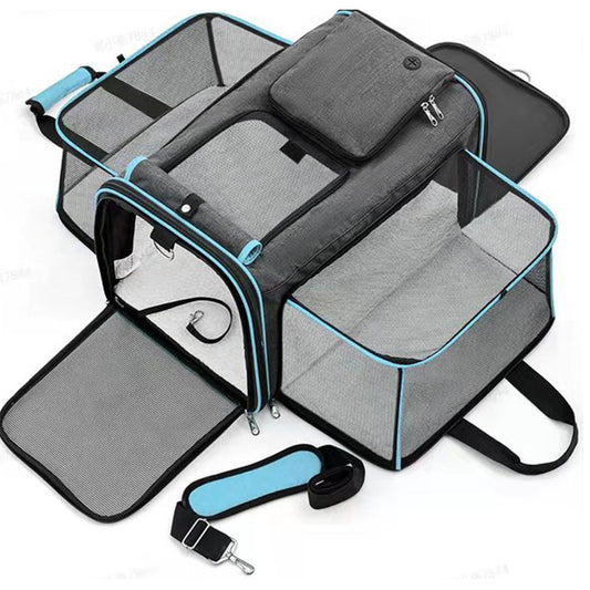 Gray Blue Foldable Portable Pet Carrier Bag - Large Capacity Travel Backpack for Cats and Small Dogs, Expandable Car Pet Bag, Handheld Pet Carrier for Outdoor Adventures- Free Shipping