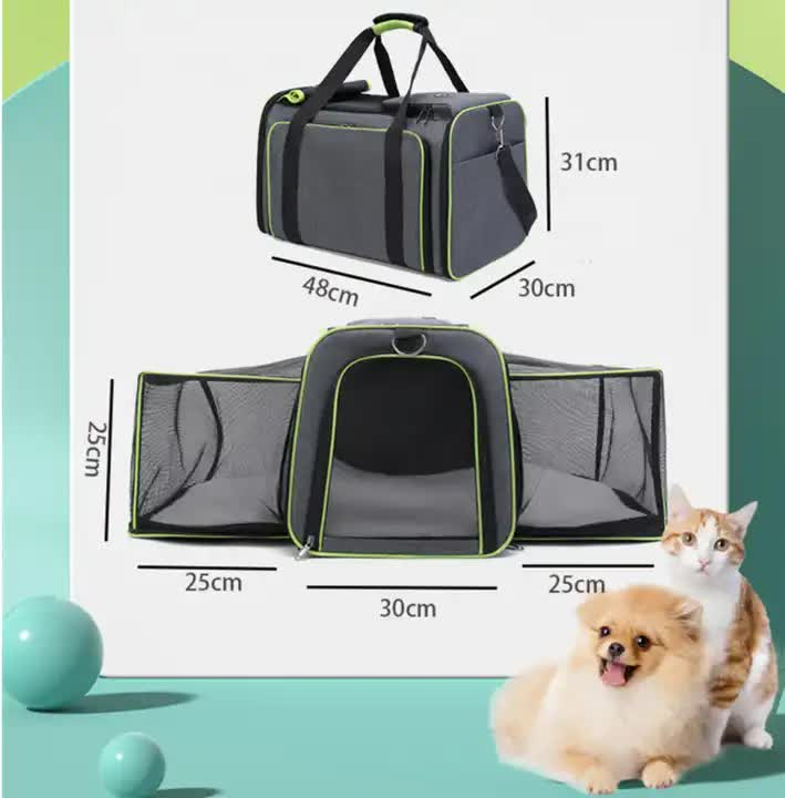 Gray Blue Foldable Portable Pet Carrier Bag - Large Capacity Travel Backpack for Cats and Small Dogs, Expandable Car Pet Bag, Handheld Pet Carrier for Outdoor Adventures- Free Shipping