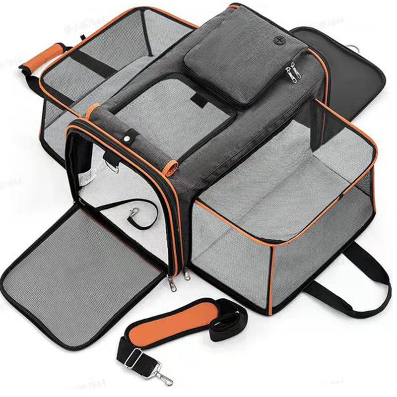 Gray Orange Foldable Portable Pet Carrier Bag - Large Capacity Travel Backpack for Cats and Small Dogs, Expandable Car Pet Bag, Handheld Pet Carrier for Outdoor Adventures- Free Shipping