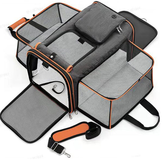 Gray Orange Foldable Portable Pet Carrier Bag - Large Capacity Travel Backpack for Cats and Small Dogs, Expandable Car Pet Bag, Handheld Pet Carrier for Outdoor Adventures- Free Shipping