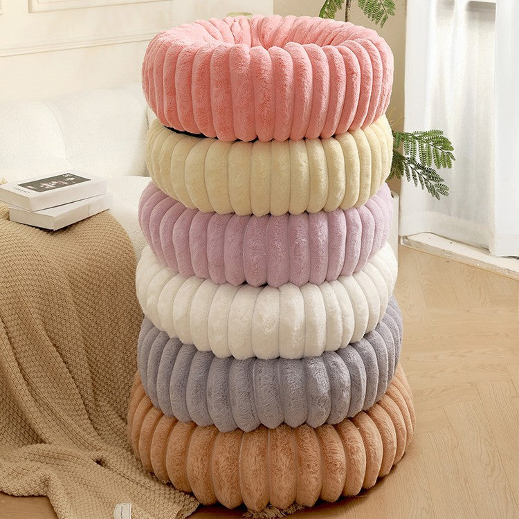 Khaki Plush Pet Bed - 40cm Round Dog & Cat Mat, Cozy PP Cotton Filled, Free Shipping