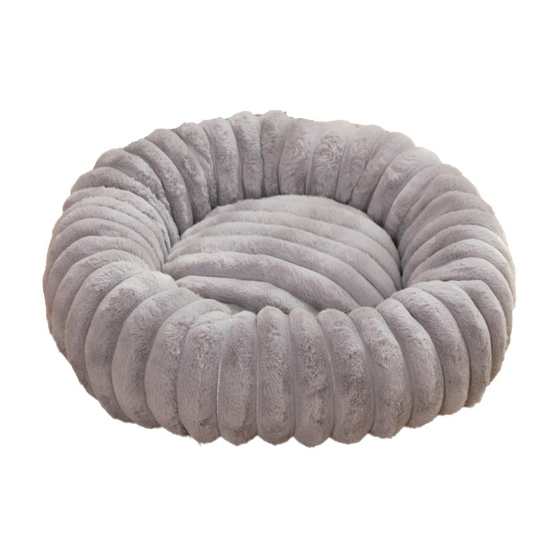Khaki Plush Pet Bed - 40cm Round Dog & Cat Mat, Cozy PP Cotton Filled, Free Shipping