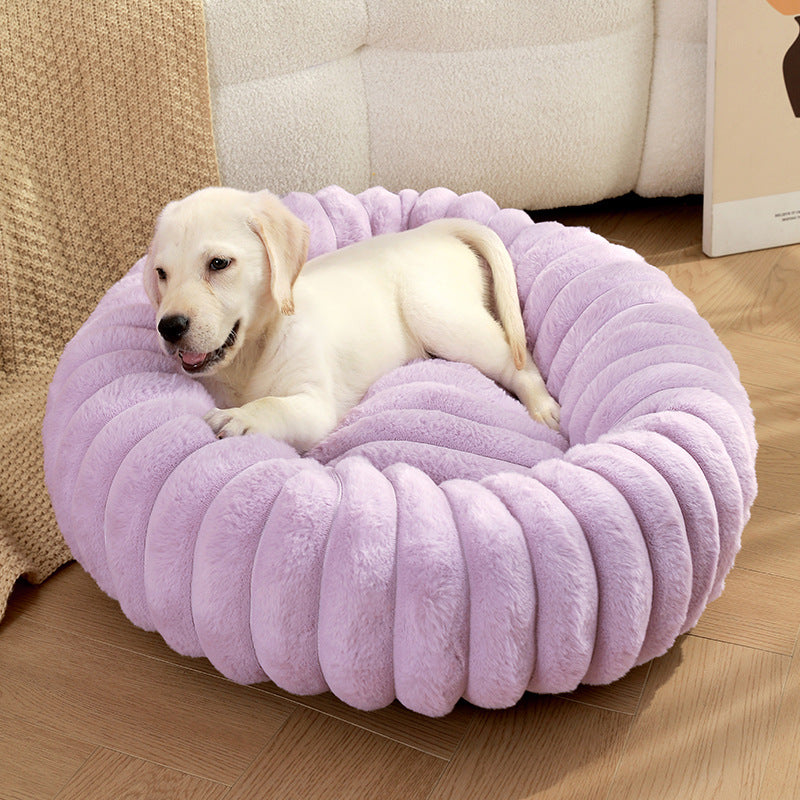 Purple Plush Pet Bed - 40cm Round Dog & Cat Mat, Cozy PP Cotton Filled, Free Shipping