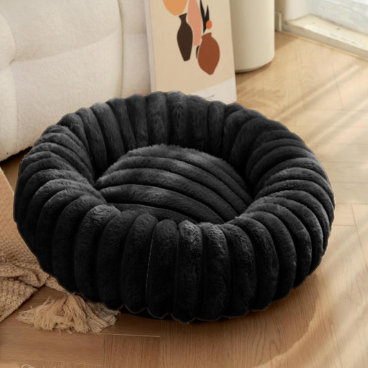 Black Plush Pet Bed - 40cm Round Dog & Cat Mat, Cozy PP Cotton Filled, Free Shipping