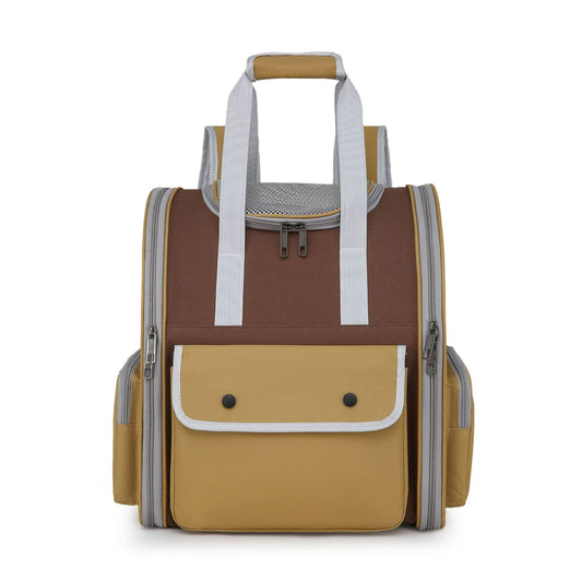Khaki Portable Pet Carrier Backpack - Spacious, Breathable, and Travel-Friendly for Cats and Small Dogs- Free Shipping