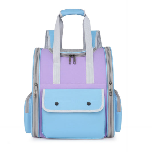Blue And Purple Portable Pet Carrier Backpack - Spacious, Breathable, and Travel-Friendly for Cats and Small Dogs- Free Shipping