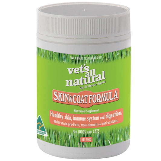 Vets All Natural Skin & Coat Support Powder with Omega 3 & Probiotics for Cats 500g