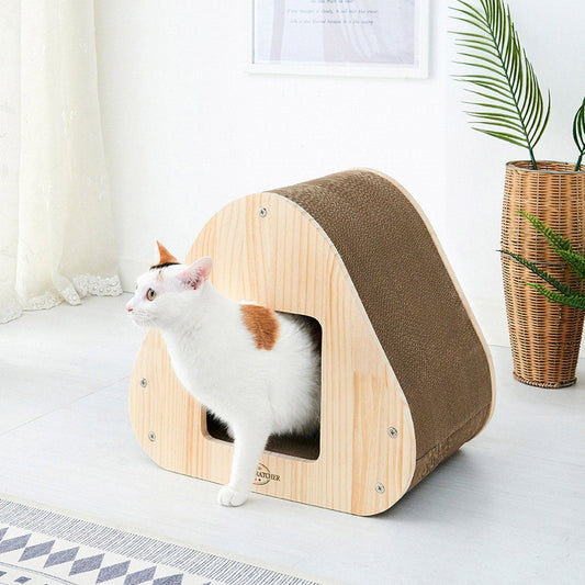 aomi Wood Triangle Cat Scratcher and Cubby Bed -Free Shipping