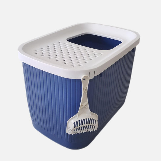 Top Entry Enclosed Cat Litter Box No Mess XXLarge- Dark Blue- FREE SHIPPING